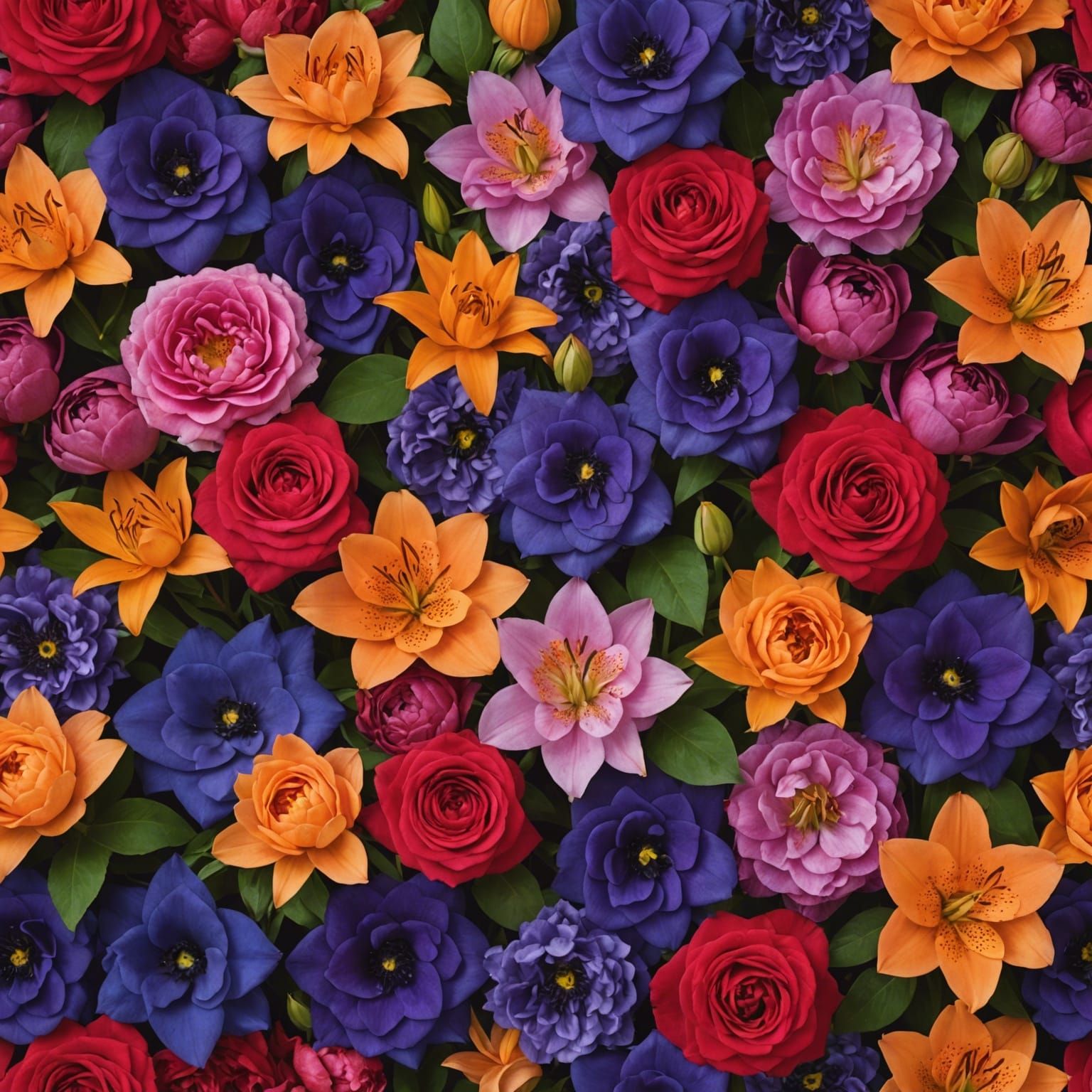 Colorful Wall of Roses, Peonies, and Lilies