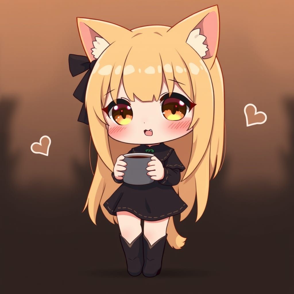 Chibi Catgirl Enjoys Coffee in a Misty Mood