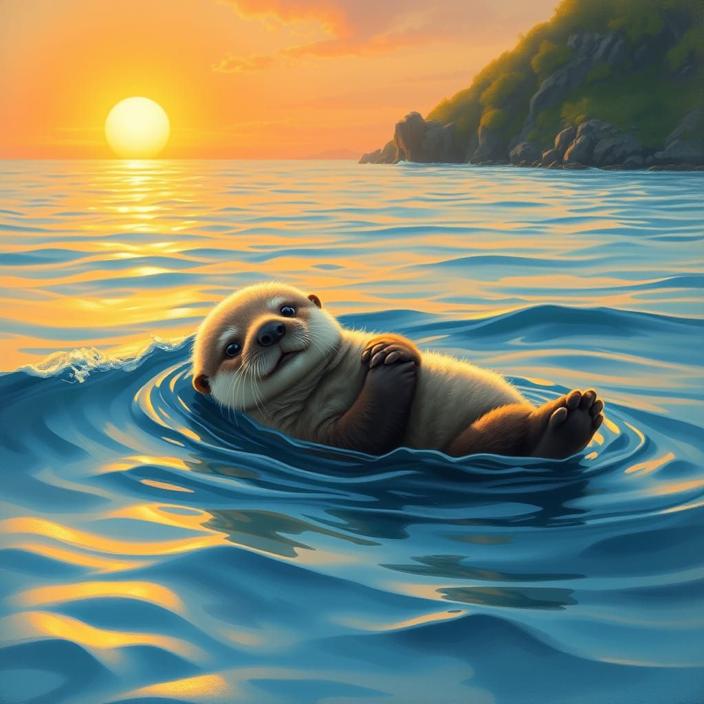 Baby Sea Otter in Sunset Glory