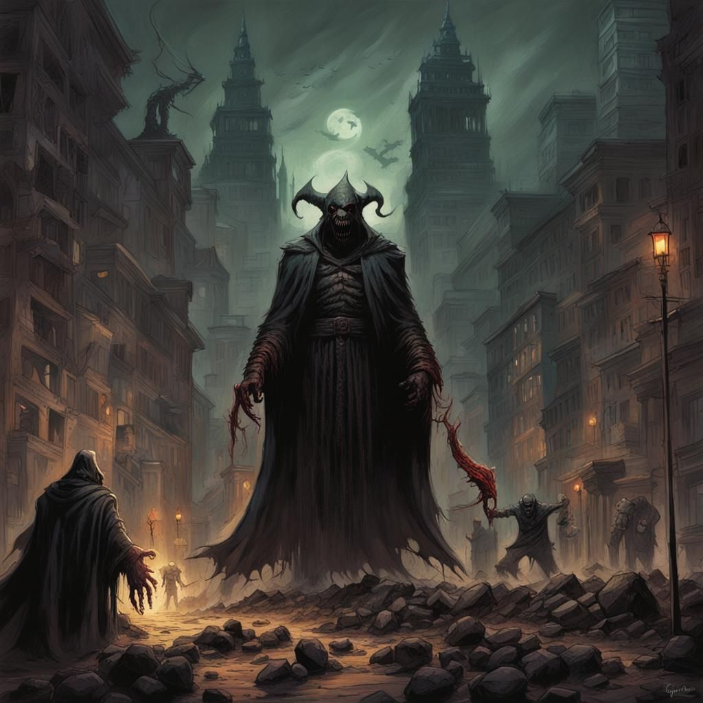 City of Blasphemous Horror in Dark Fantasy Style