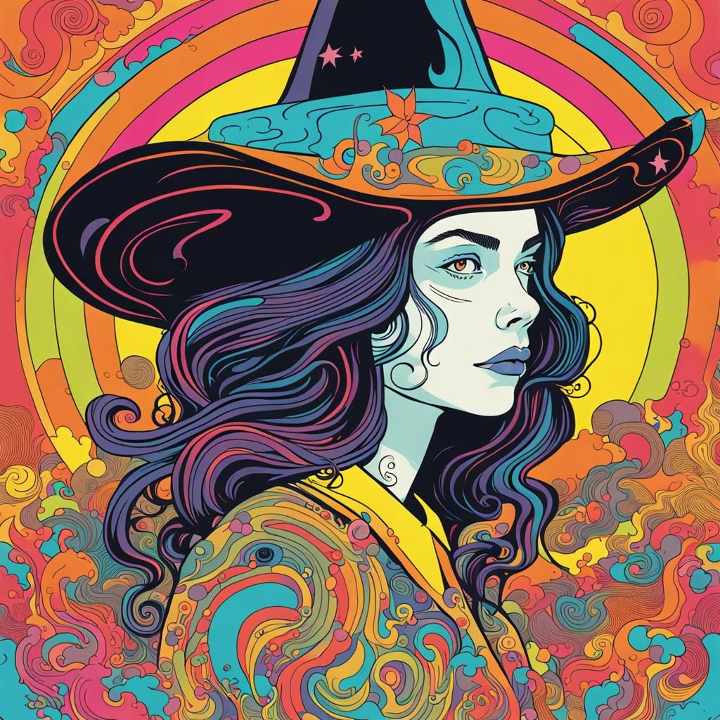 Psychedelic Witch Portrait in Neon Colors