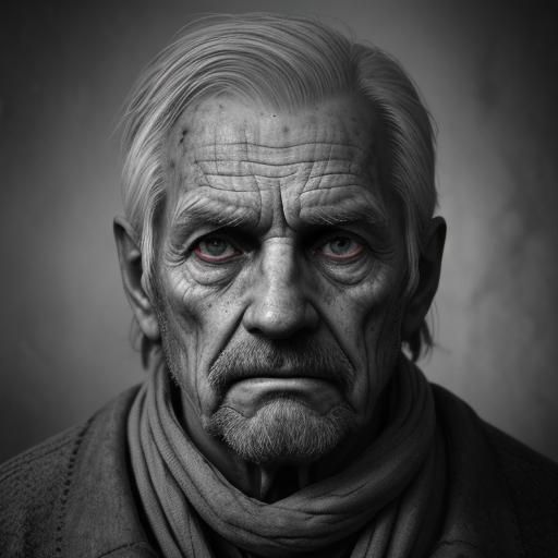 Aged Portrait with Skeptical Gaze in Soft Light