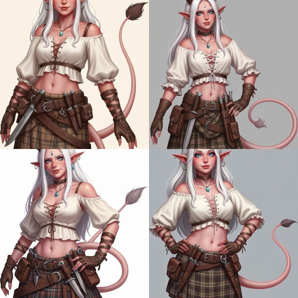 Tiefling Girl with White Hair and Blue Eyes