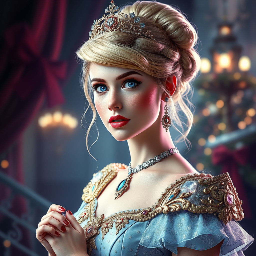 Cinderella in Royal Christmas Attire: Hyperdetailed Portrait