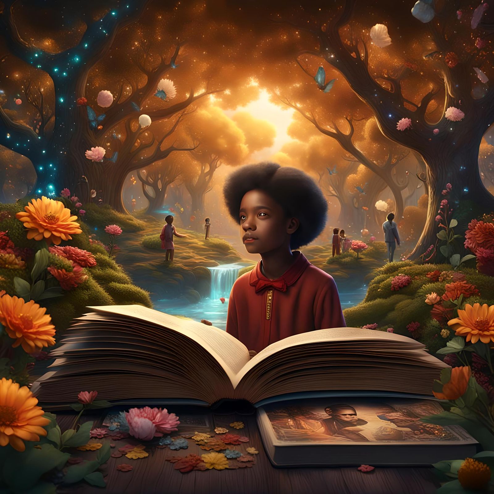 Fantastical Open Book with Emerging Images