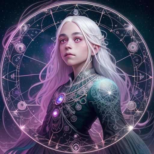 Child with Tattoos and Aurora Sky: Digital Art