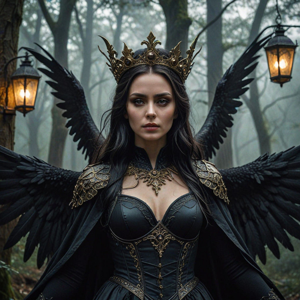 Goddess of Darkness in Mysterious Gothic Forest