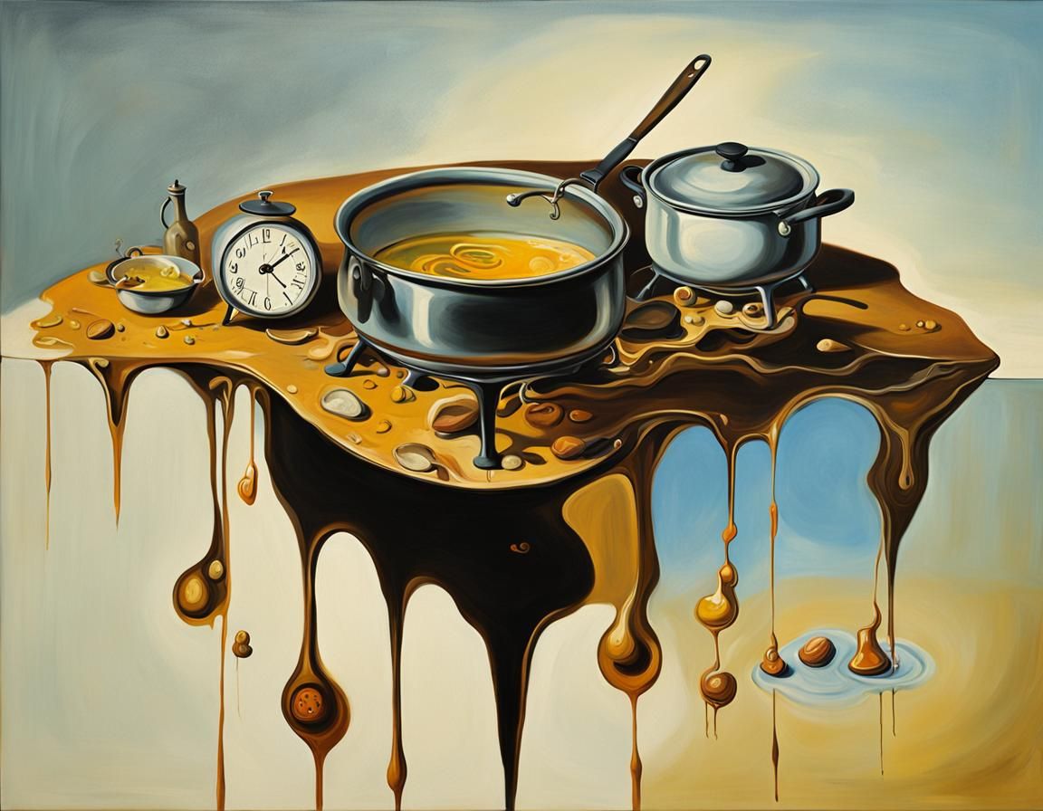 Surreal Melting Clocks in Oil Painting Style