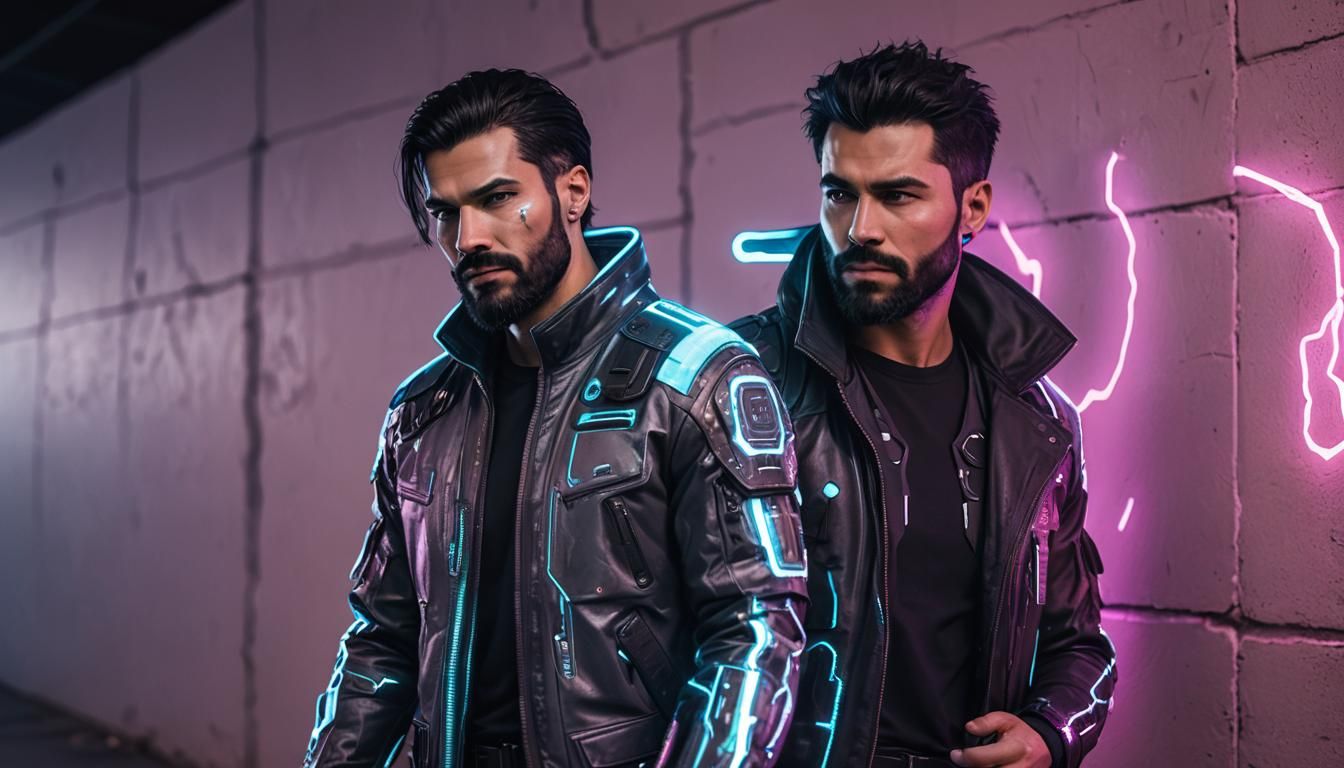 Cyberpunk Mercenary in Bioluminescent Neon City