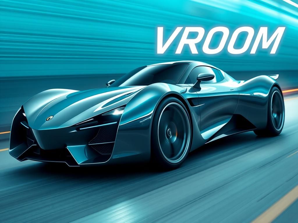 Futuristic Sports Car Speeding with Neon VROOM