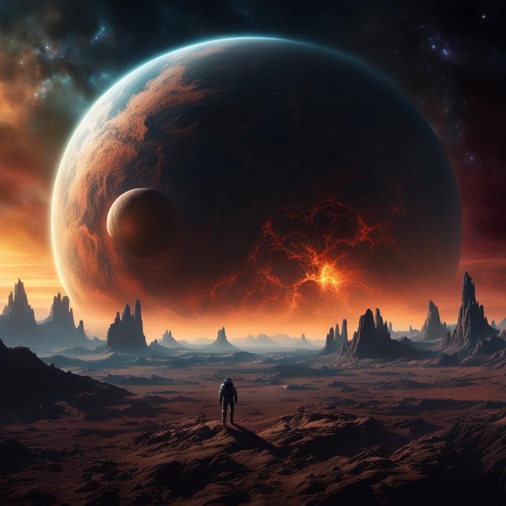 Dramatic Nebula Backdrop with Barren Planet