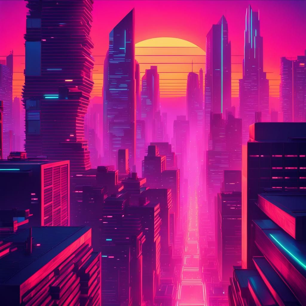 Synthwave Sunset Over Future City