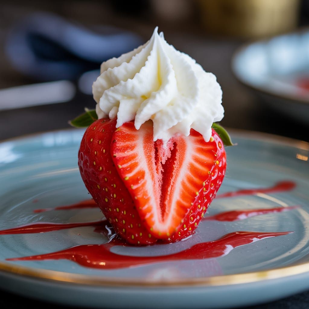 Delicious Strawberry with Whipped Cream: Food Photography