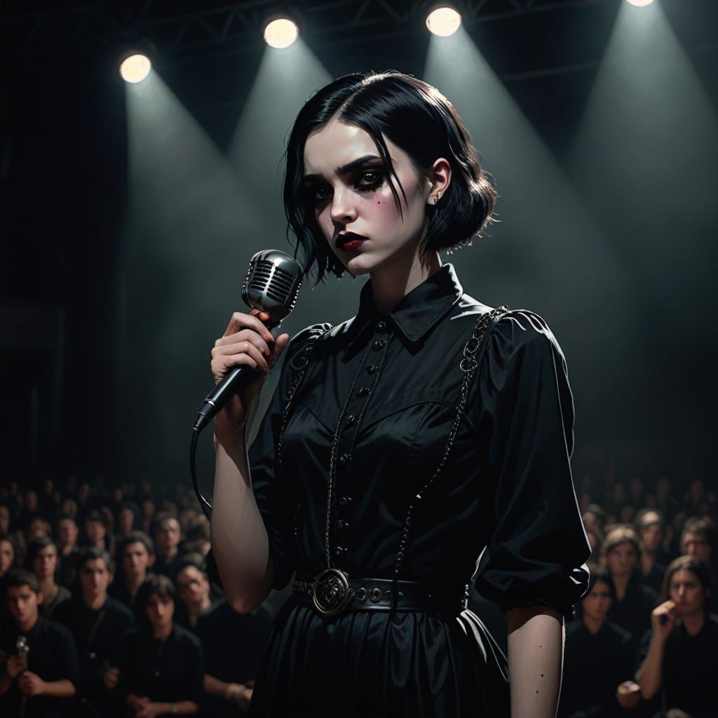 Goth Teen Singer on Stage: Digital Painting