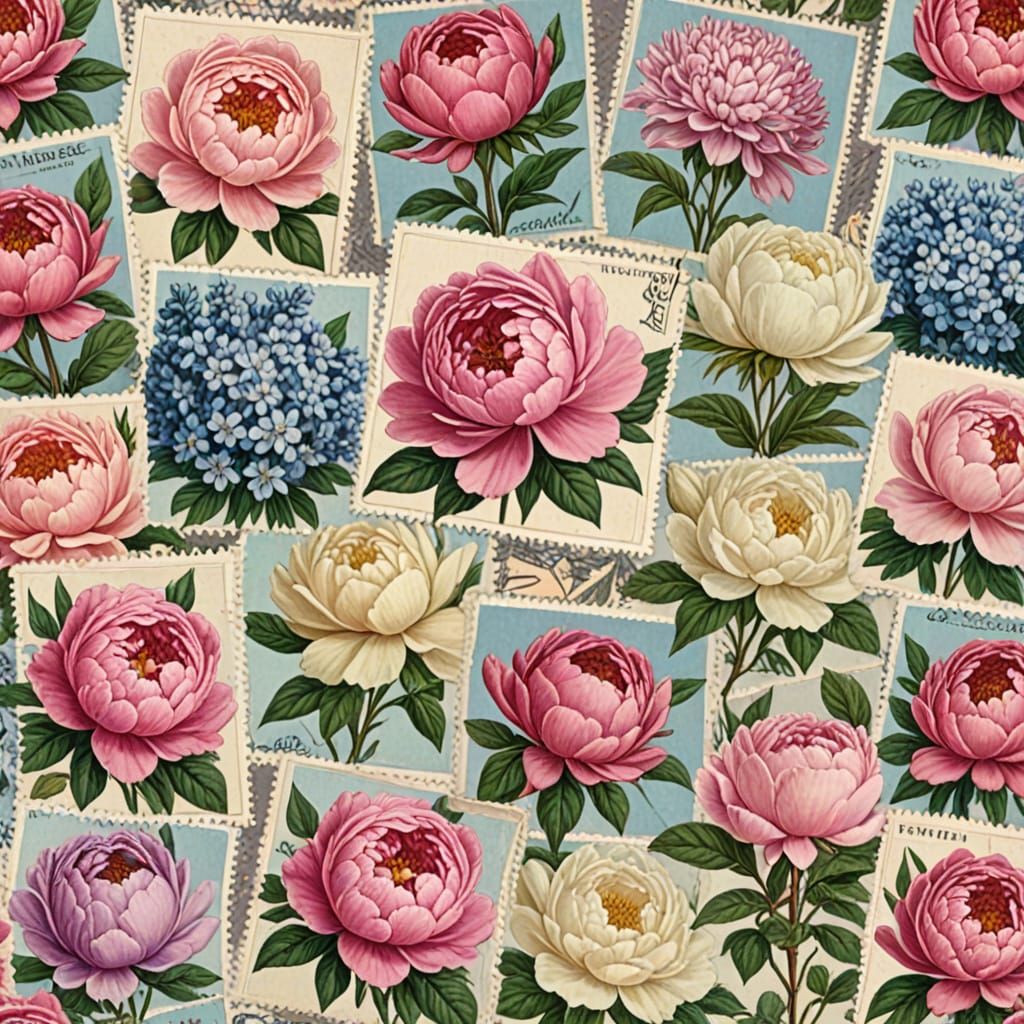 Vintage Flower Postage Stamps in Pastel Hues