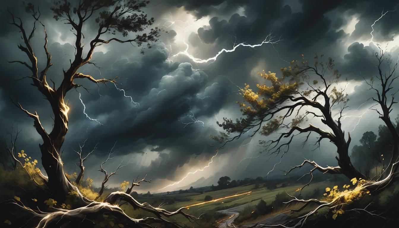 Dramatic Stormy Landscape Oil Painting with Chiaroscuro