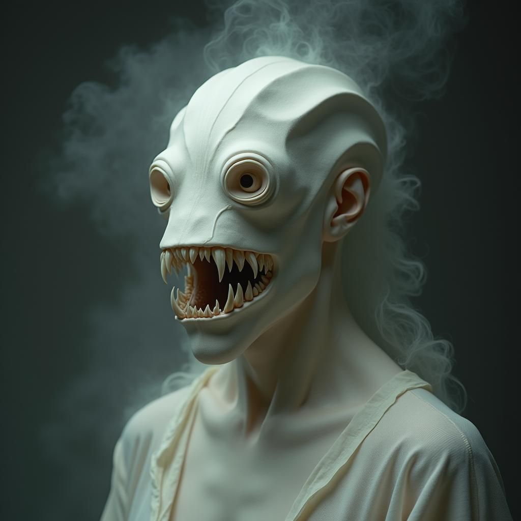 Ethereal Figure in Bleached Porcelain Mask