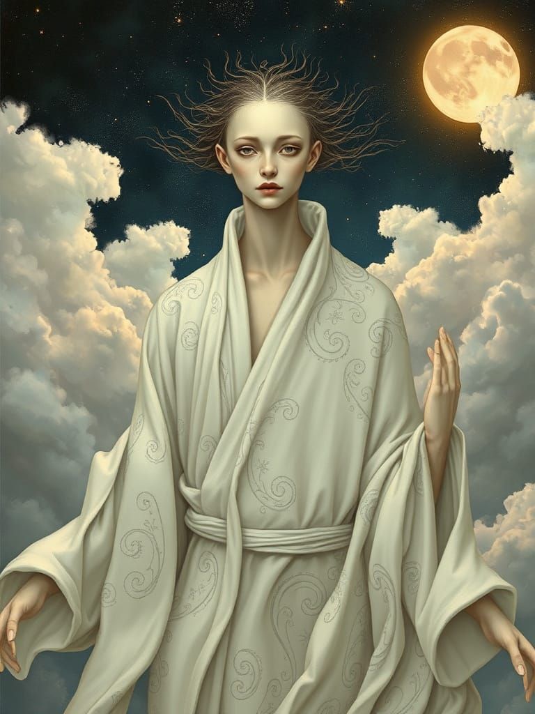 Androgynous Figure in Dreamy, Ethereal Landscape