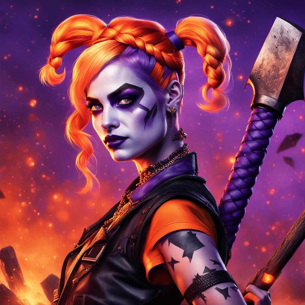 Harley Quinn with Braids and Star Makeup