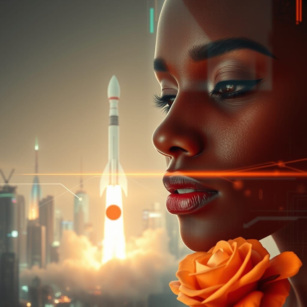 Fusion of Human and Machine in Steampunk Cityscape