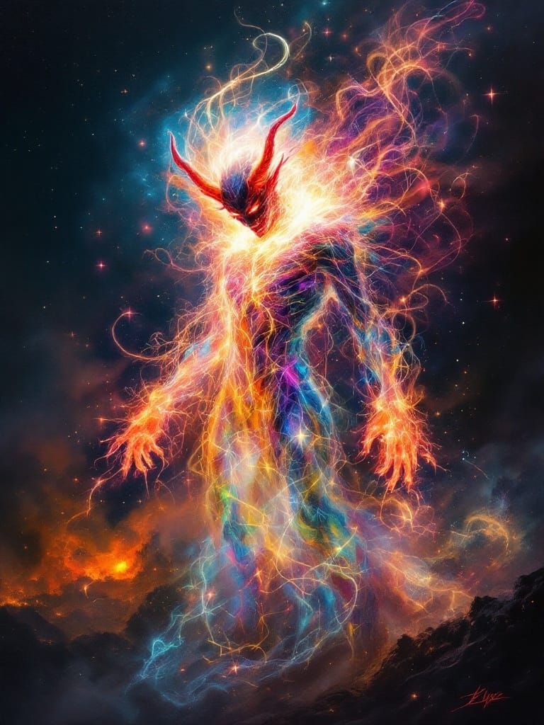 Devil Born From Dancing Lights in Rothko Style