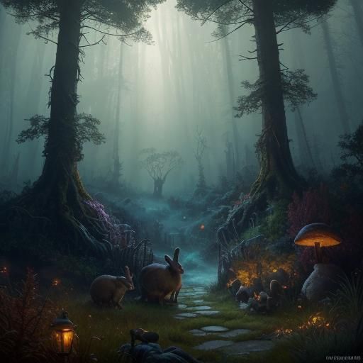 Mystical Forest Rabbits in Fantasy Concept Art Style