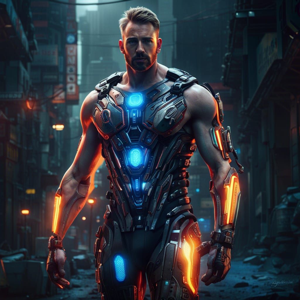 Cyberpunk Cyborg with Glowing Implants