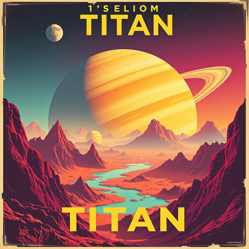 Retro Travel Poster to Titan in Pop Art Style