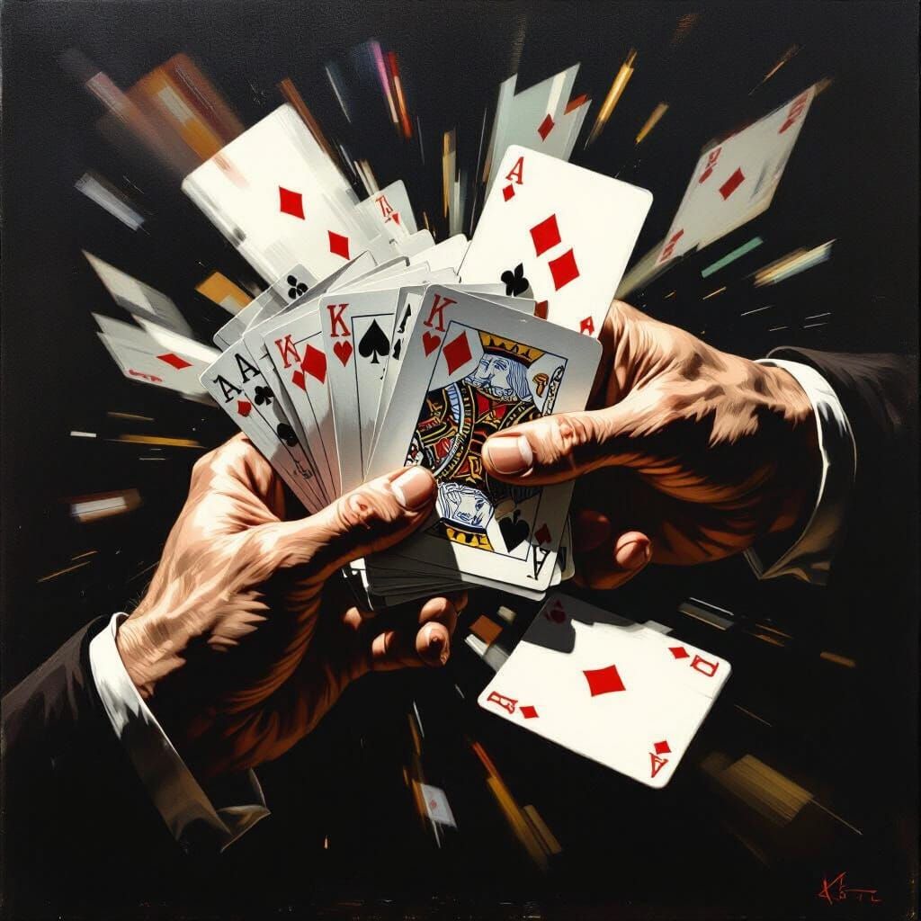 Dramatic Chiaroscuro Hand Shuffling Cards