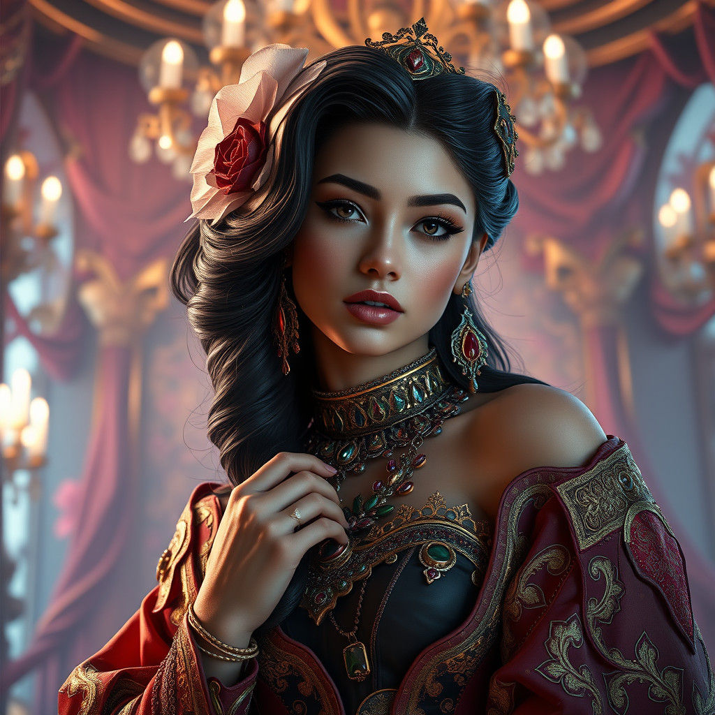 Opulent Woman in Dreamlike Fantasy Environment