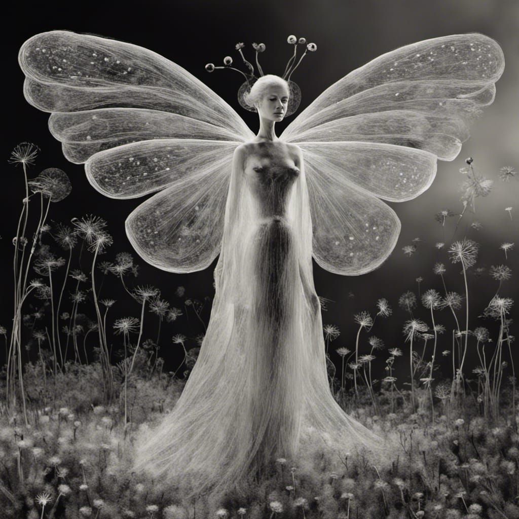 Winged Fairies in Dandelion Dreamscape, Surreal Art