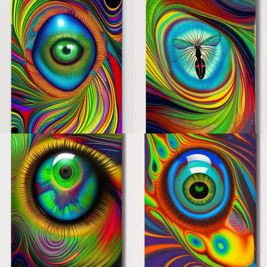 Psychedelic Fly Eye in Watercolor Art