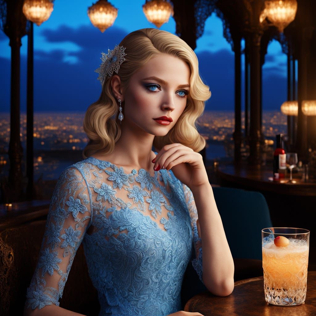 Blonde Woman with Cocktail in Digital Art