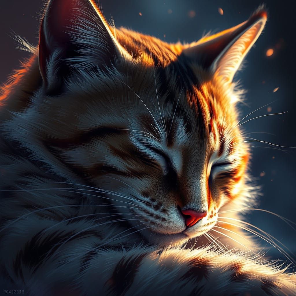 Cat in Triadic Colors, Volumetric Lighting, and Intricate De...