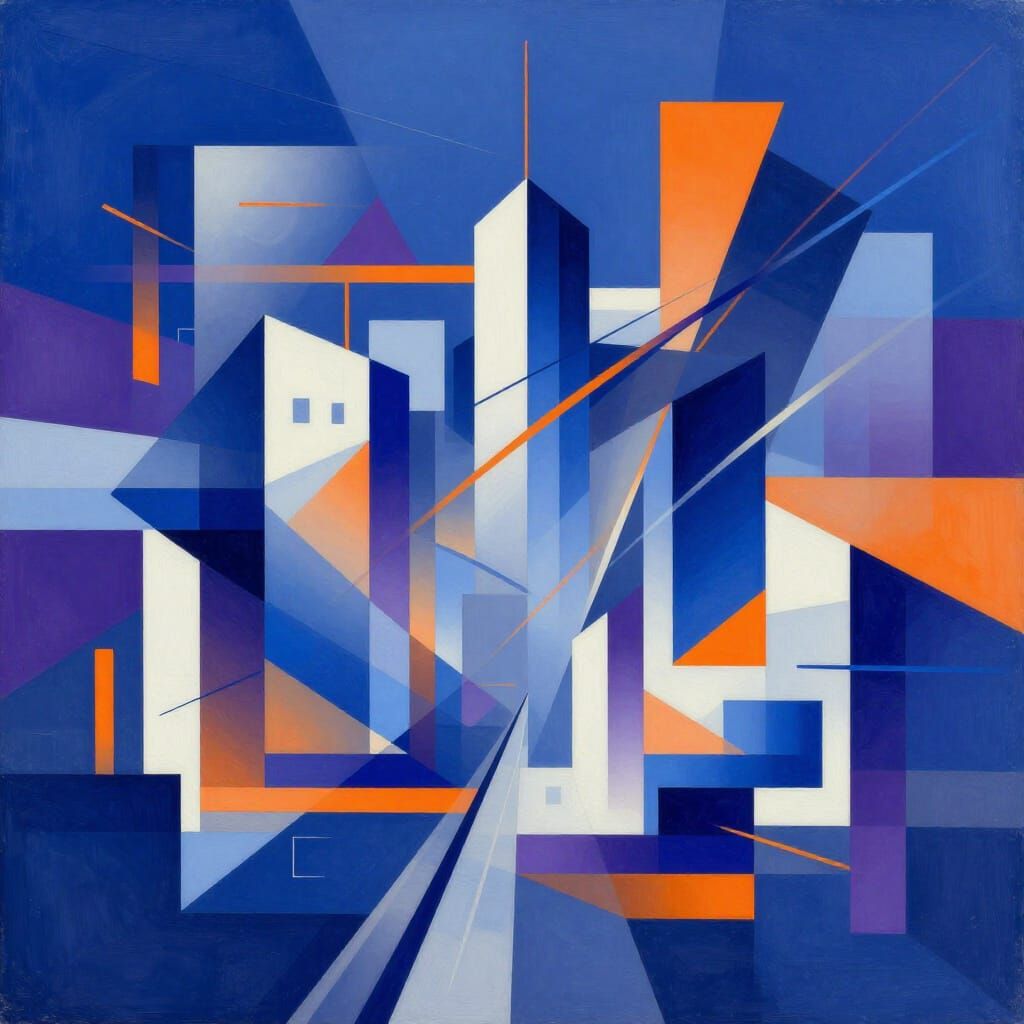 Abstract Futuristic Cityscape in Bold Geometric Style