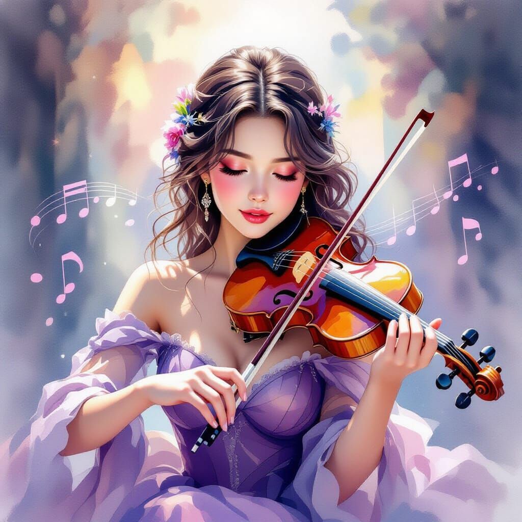 Ethereal Violinist in Dreamcore Watercolor Style