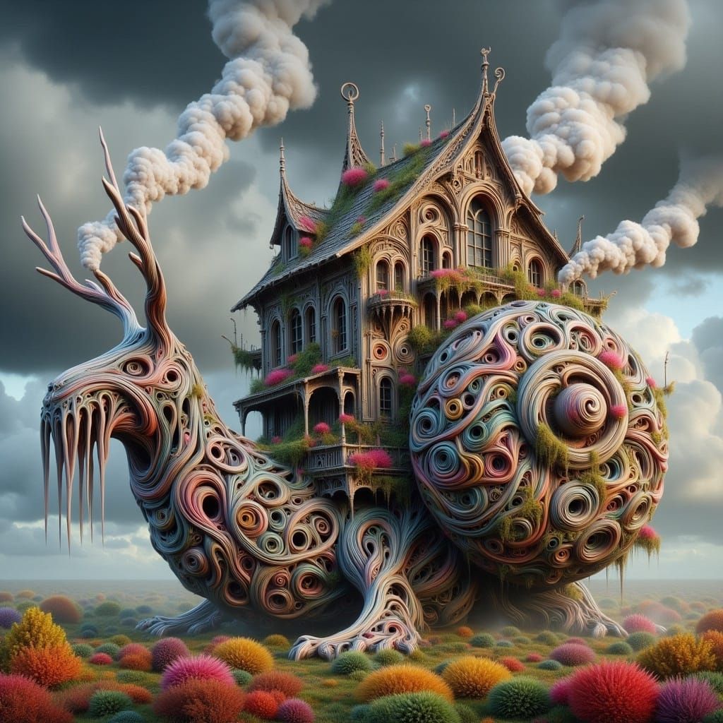 Snail with Brussels Atomium: A Surreal Fusion