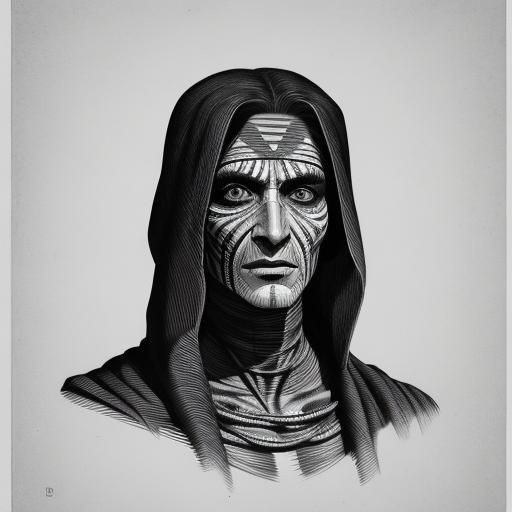 B&W line art police composite sketch of the Mummy.