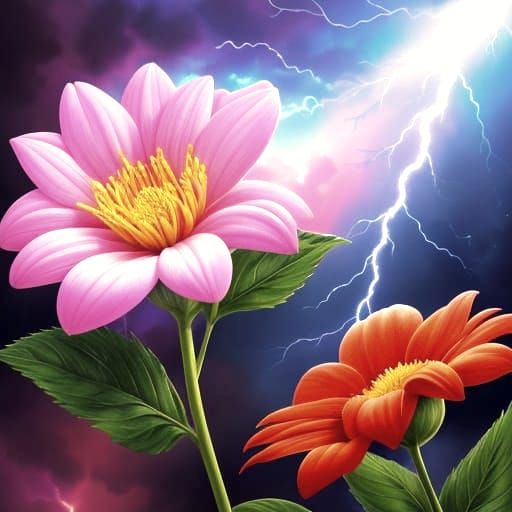 Hyperrealistic Flower and Lightning in Wonderland