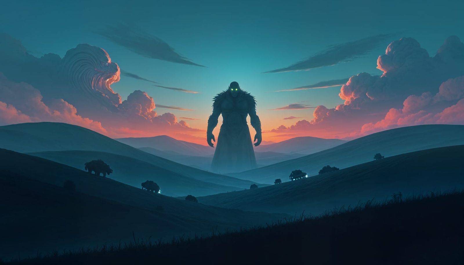 Mysterious Monster Emerging Over a Hill