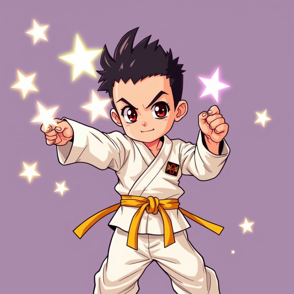 Boy Throwing Ninja Stars in Manga Style