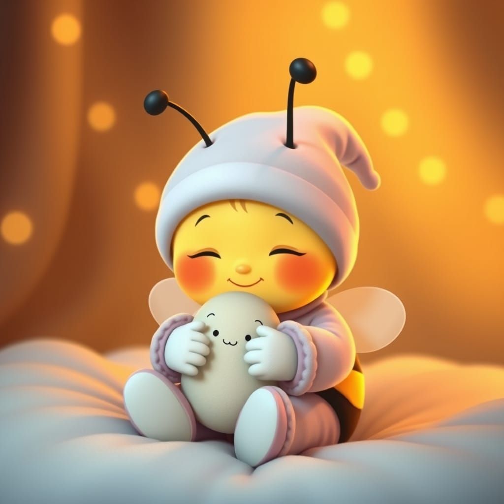 Sleepy Baby Bumblebee in Nightcap and Pajamas