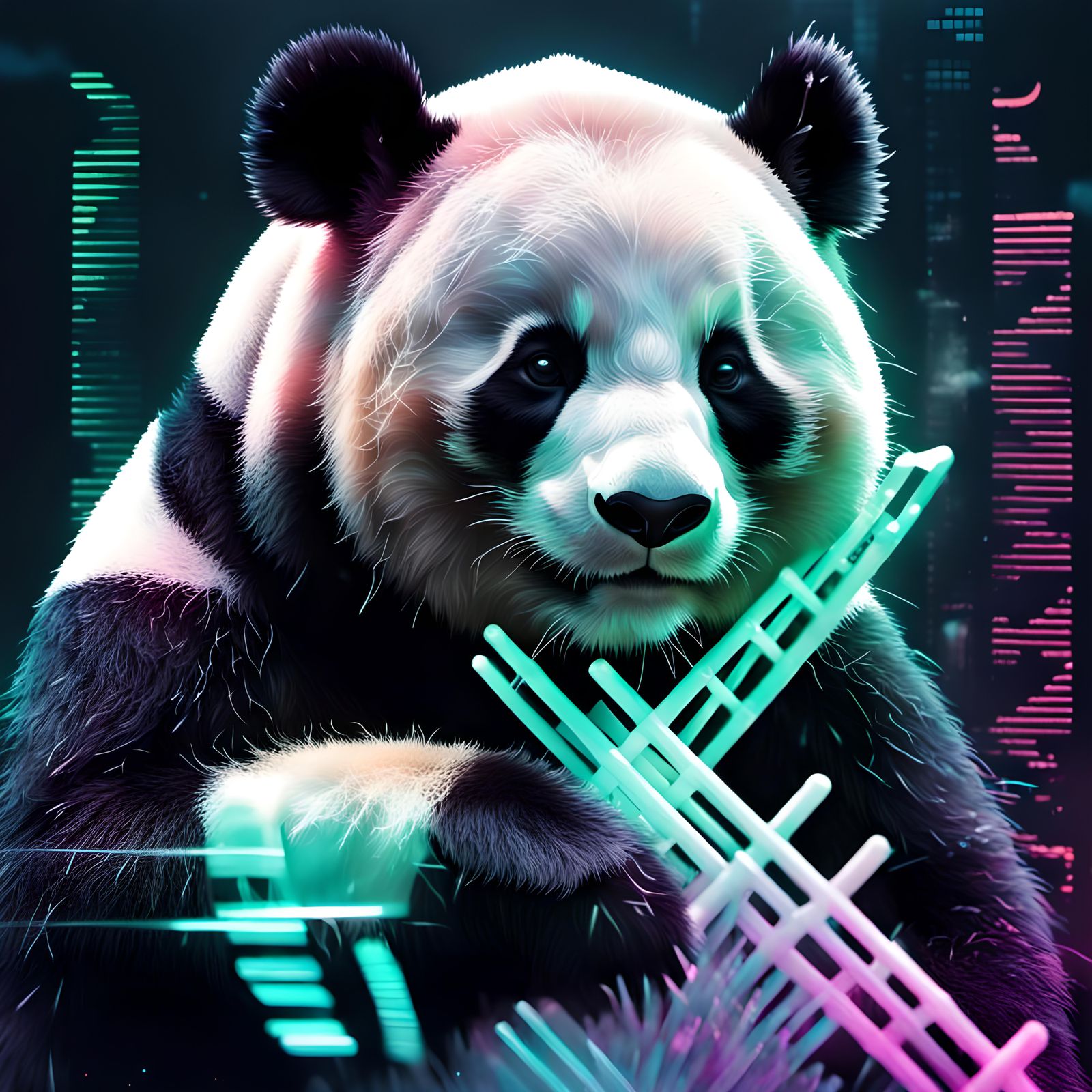 Cyberpunk Panda DNA Double Exposure