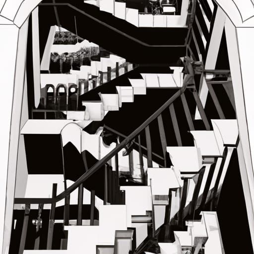 Photorealistic Ink Drawing of Escher-style Staircase