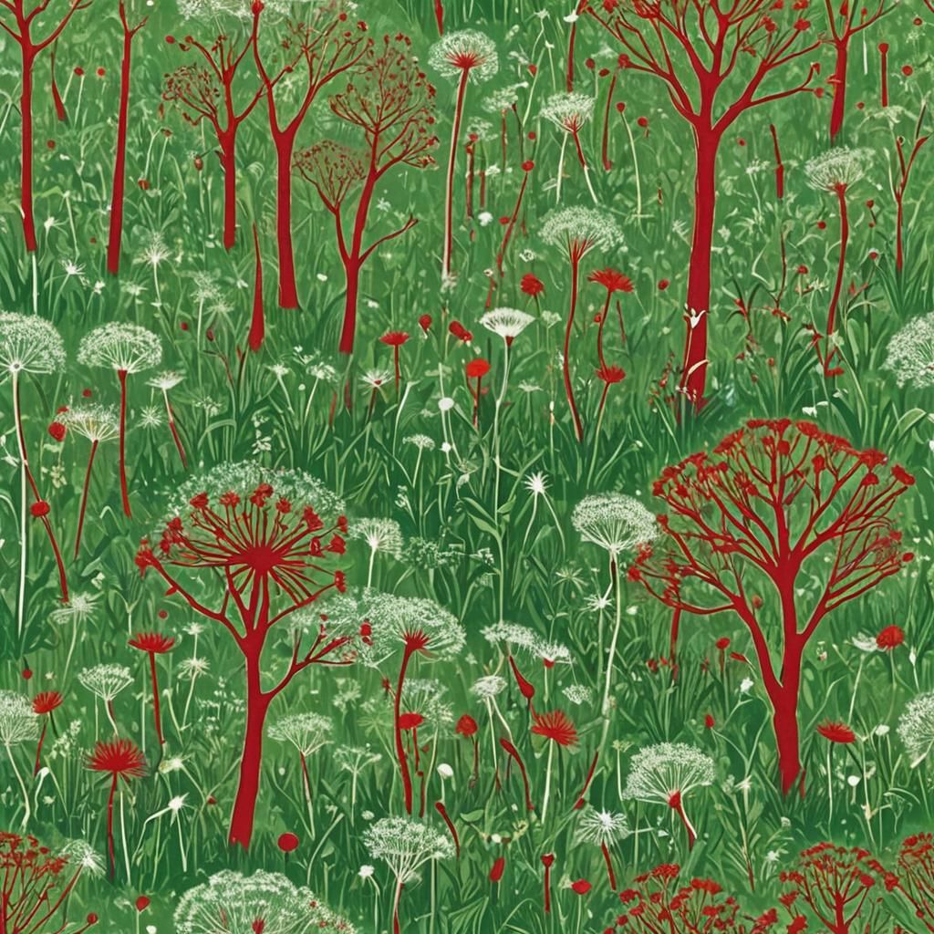 Surreal Landscape with Red Fairy in Rayograph Style