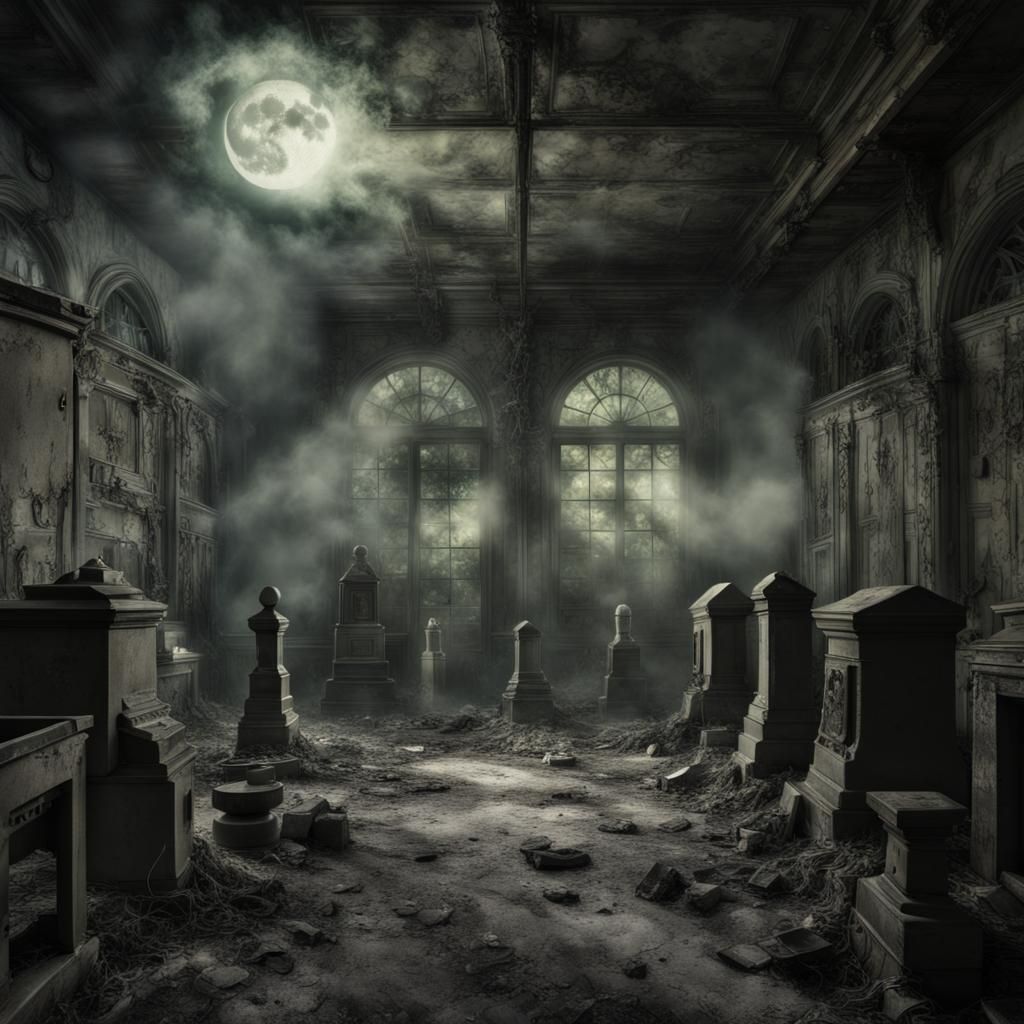 Eerie Biolab: Bioluminescent Moon Over Abandoned Lab