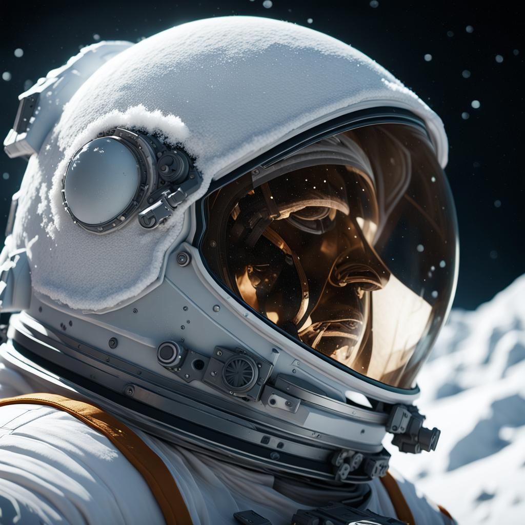 Astronaut Helmet Covered in Luminescent Snow