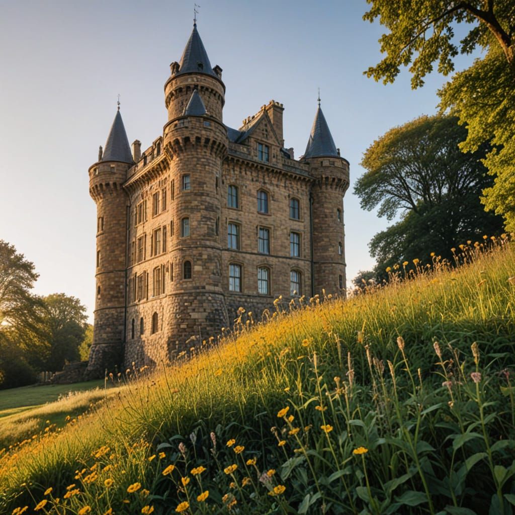 Newcastle Castle Turret in Golden Hour Light
