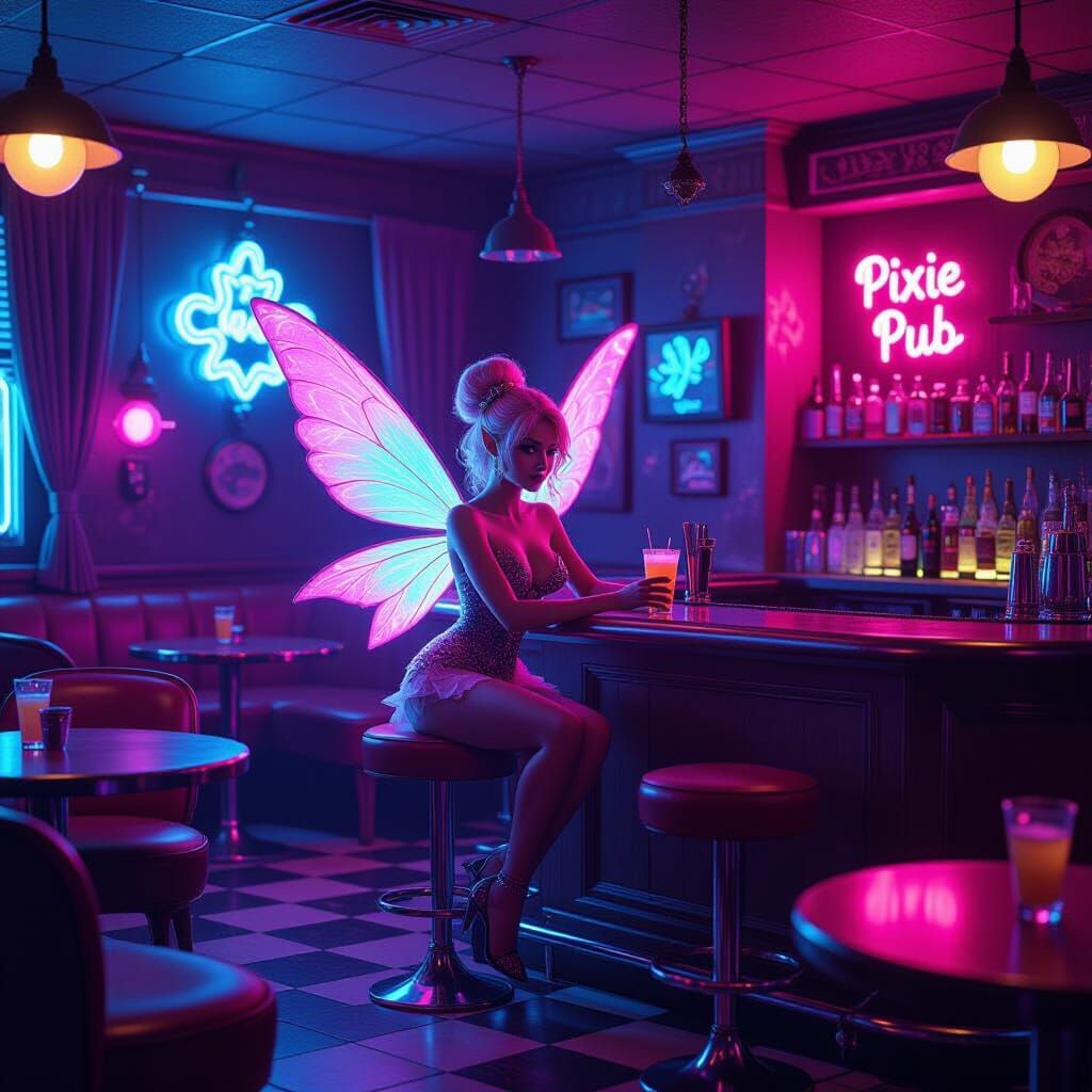 The Pixie Pub: A 50s Fairy Dive Bar in Synthwave Style