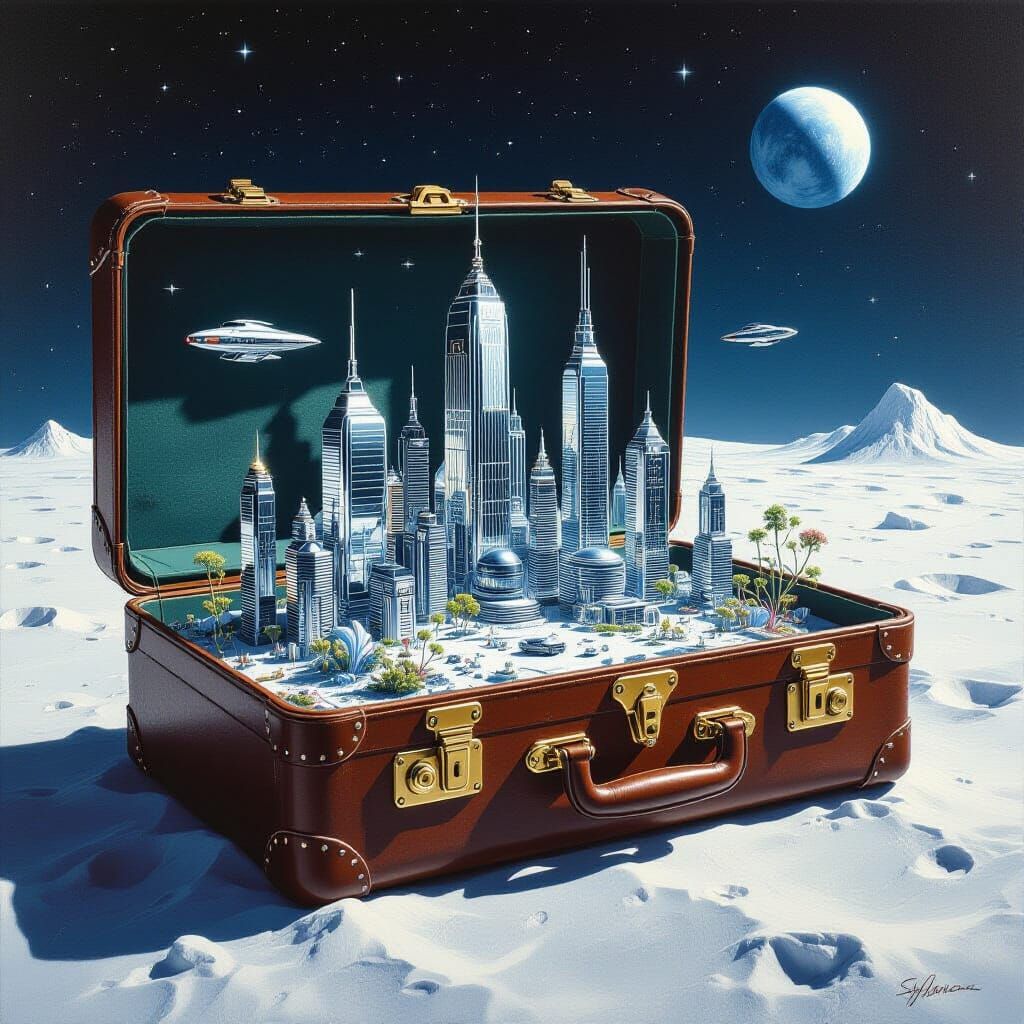 Miniature Alien City Inside Lunar Suitcase